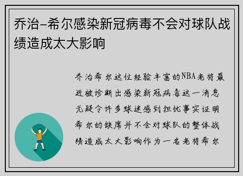 乔治-希尔感染新冠病毒不会对球队战绩造成太大影响